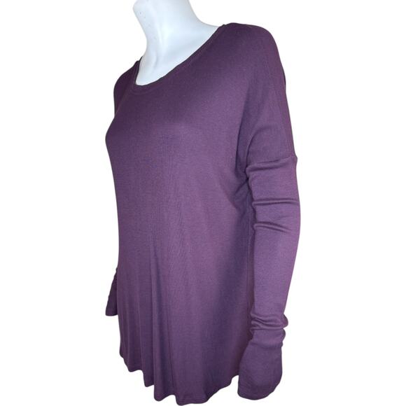 H by Bordeaux Women' Medium Purple Long Sleeve Top Ribbed Knit Stretch Open Back - Picture 4 of 14